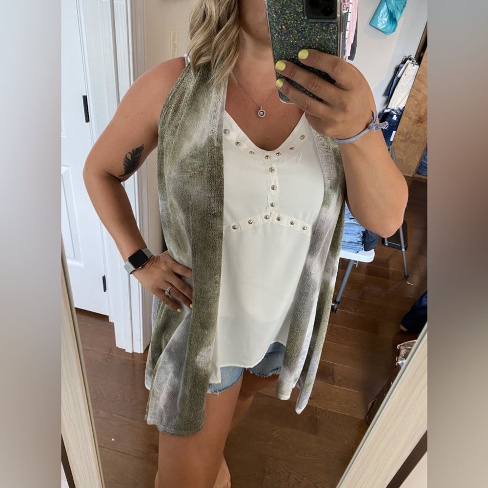NWT Olive White Tie Dye Vest Cardigan size small